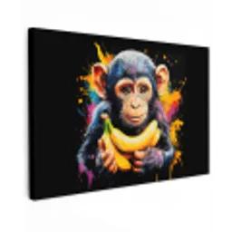 Aap - Graffiti - Kleurrijk - Bananen - Modern Tuinposter op houten frame 2 cm dik klein -3d