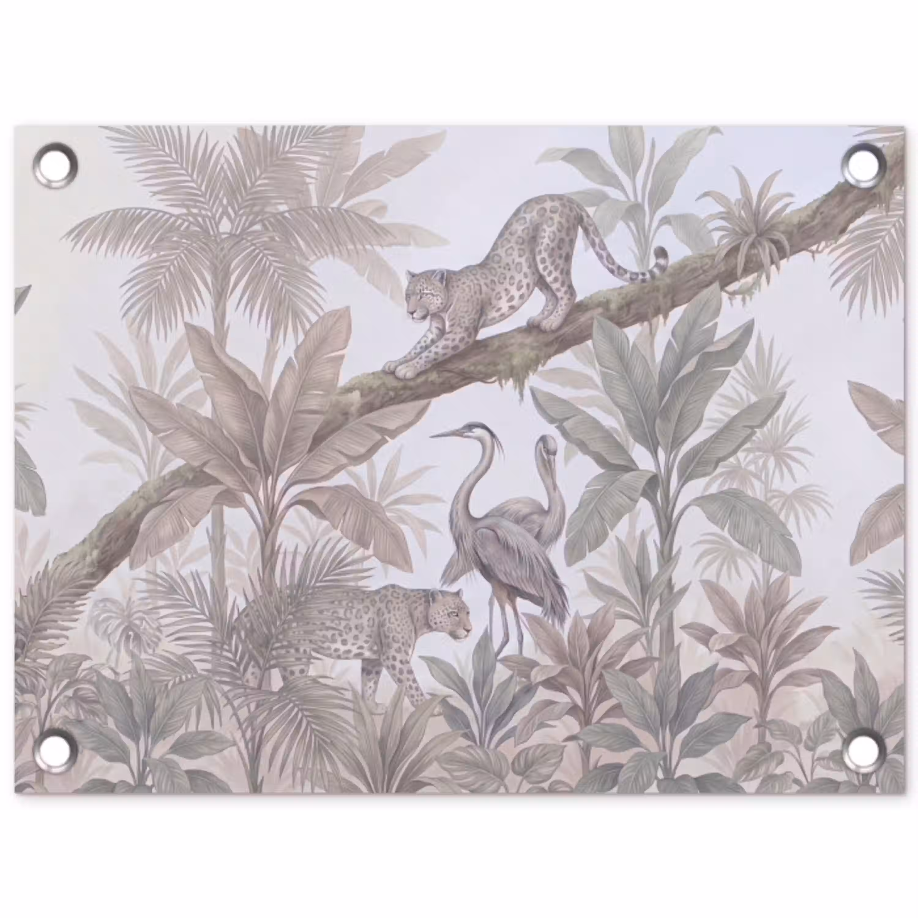 Kat - Vogel - Jungle - Illustratie - Dieren tuinposter los doek klein -3d
