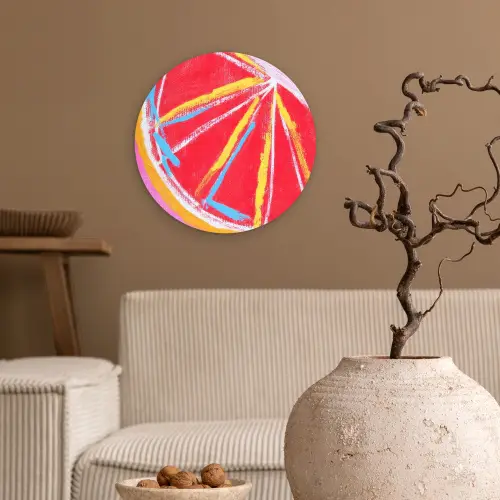 Grapefruit - Geschilderd - Roze - Strepen Wandcirkel kunststof plaat 5mm dik klein -sfeer1