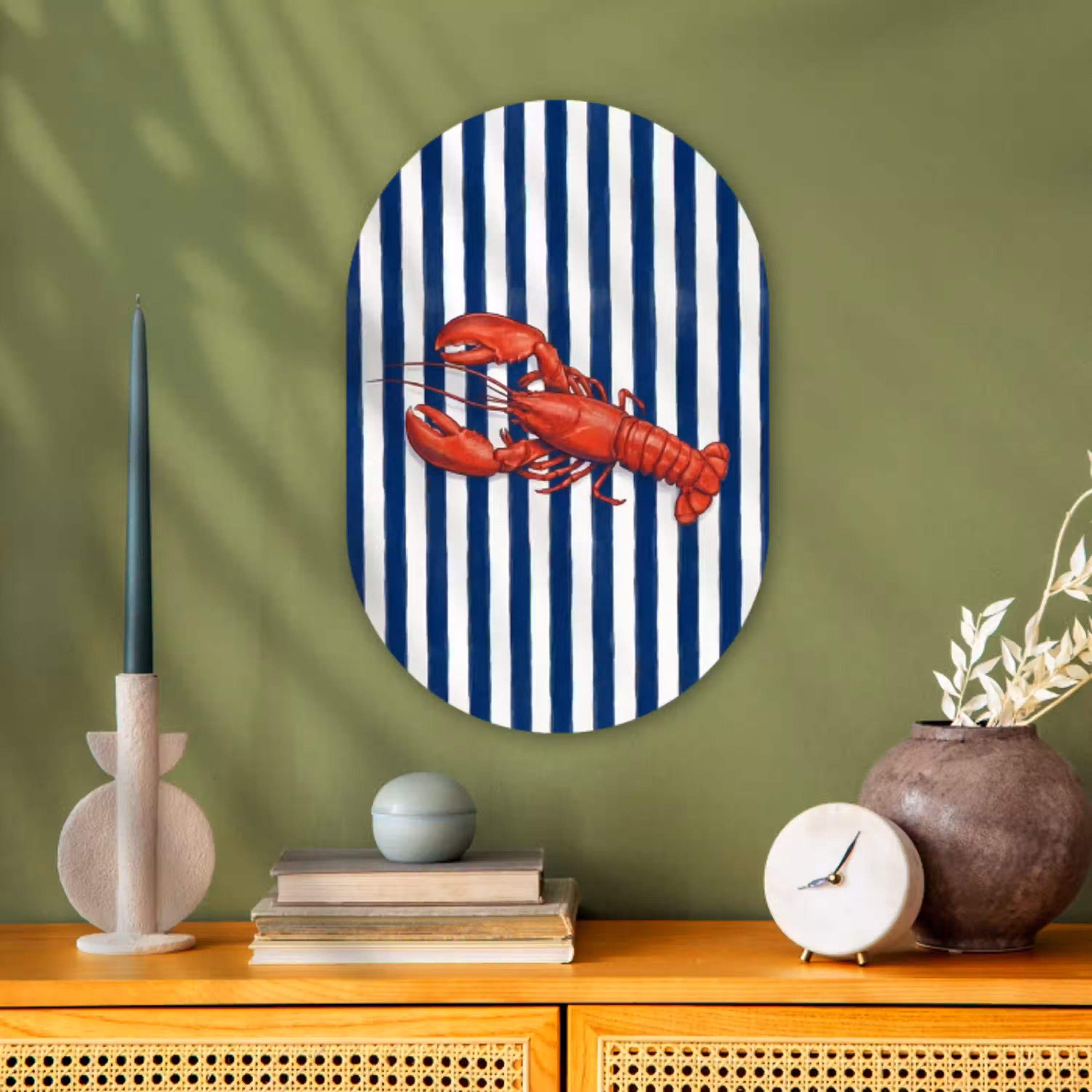 Schaaldier - Kreeft - Marine - Illustratie - Rood Wandcirkel Ovaal Forex klein -sfeer2