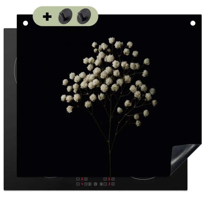 Gipskruid - Bloemetjes - Wit - Minimalistisch Inductie beschemer met haakjes middel -3d