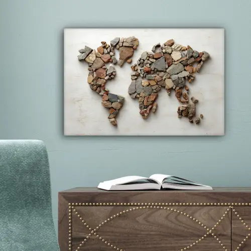 Wereldkaart - Stenen - Wit canvas 2cm klein -sfeer4