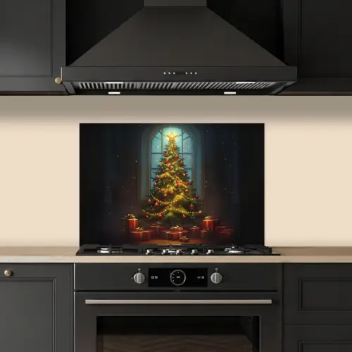 Kerstboom - Cadeau - Kerst - Winter keuken achterwand spatscherm klein -sfeer1
