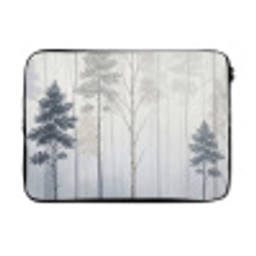 Bos - Bomen - Mist - Natuur - Illustratie - Grijs laptophoes neopreen klein -3d