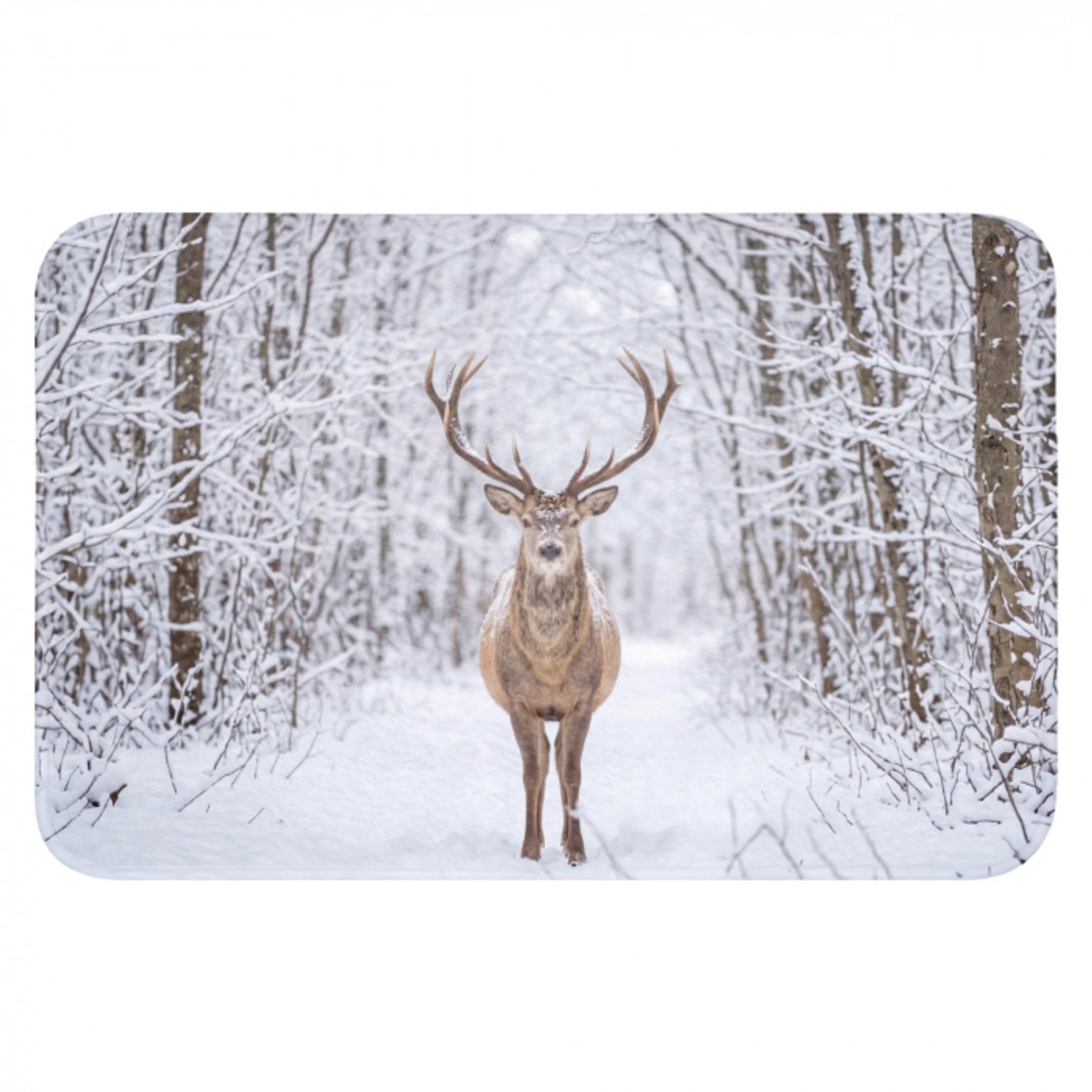 Hert - Winter - Bos - Natuur - Wit Badmat klein -3d