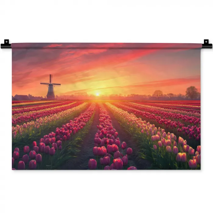 Windmolen - Zonsondergang - Landschap Wandkleed katoen klein -zz3d