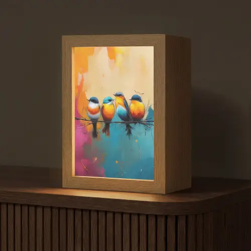 Vogels - Kleurrijk - Tak - Abstract Light Box met kabel (Tafellamp) klein -z3d_website