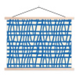 Ruitpatroon - Blauw - Crème textielposter latten blank klein 122 -3d