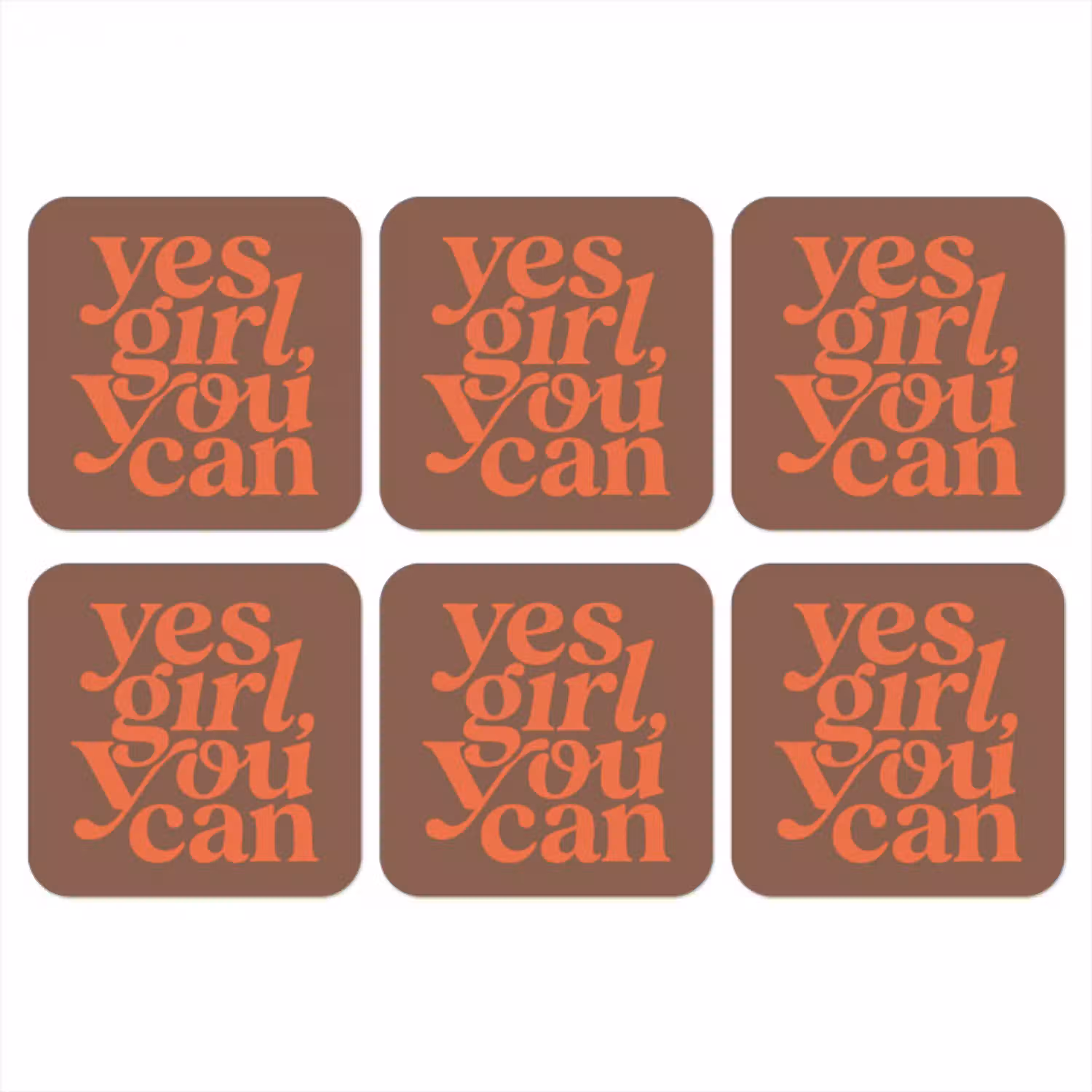 Yes girl you can - Oranje - Bruin onderzetter kurk middel -3d