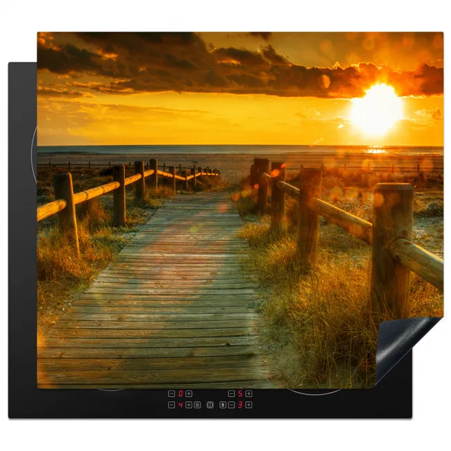 Houten Pad naar de Zonsondergang Inductie beschermer vinyl 3mm middel -3d