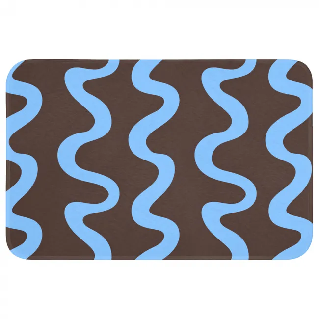 Badmat - Kronkelende lijnen - Blauw - Bruin - Minimalistisch