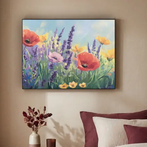 Weide - Bloemen - Kleurrijk Textielframe zwart klein -sfeer1