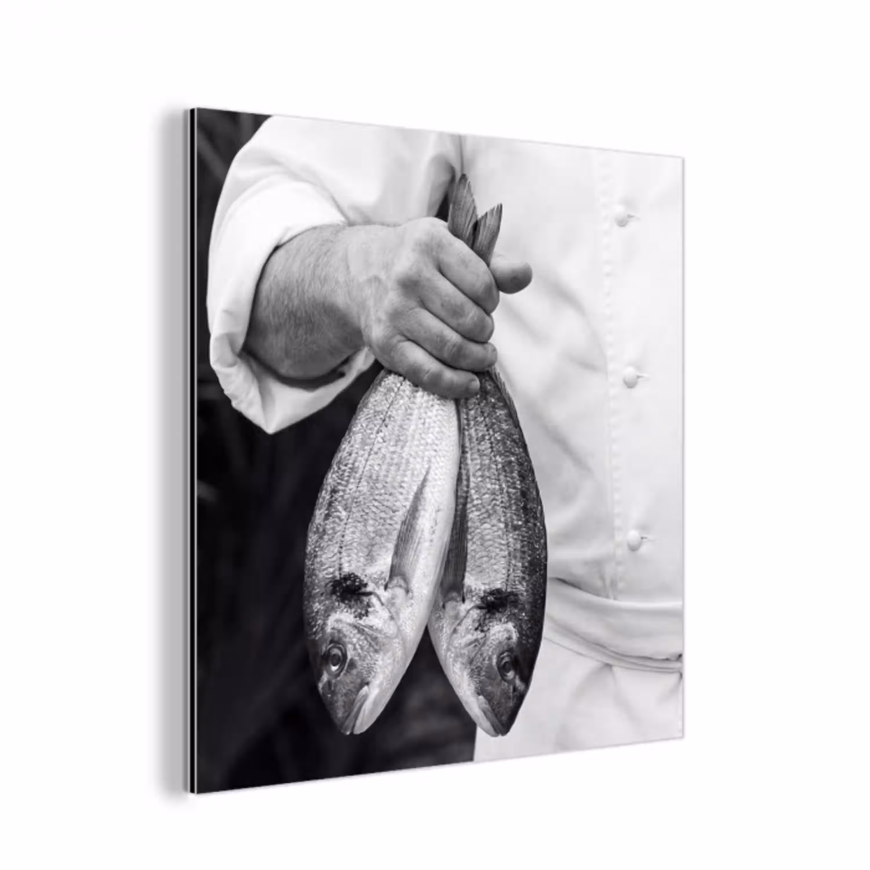 Vissen - Chef - Zwart - Wit aluminium wit klein -3d