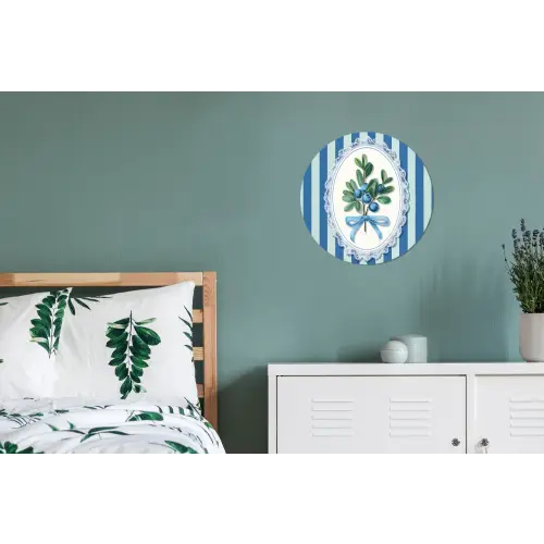 Illustratie - Bessen - Blauw - Strepen Wandcirkel aluminium klein -slaapkamer