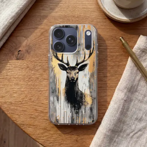 Abstract - Hert - Gewei - Goud Telefoonhoesje iPhone 17 Pro klein -sfeer1