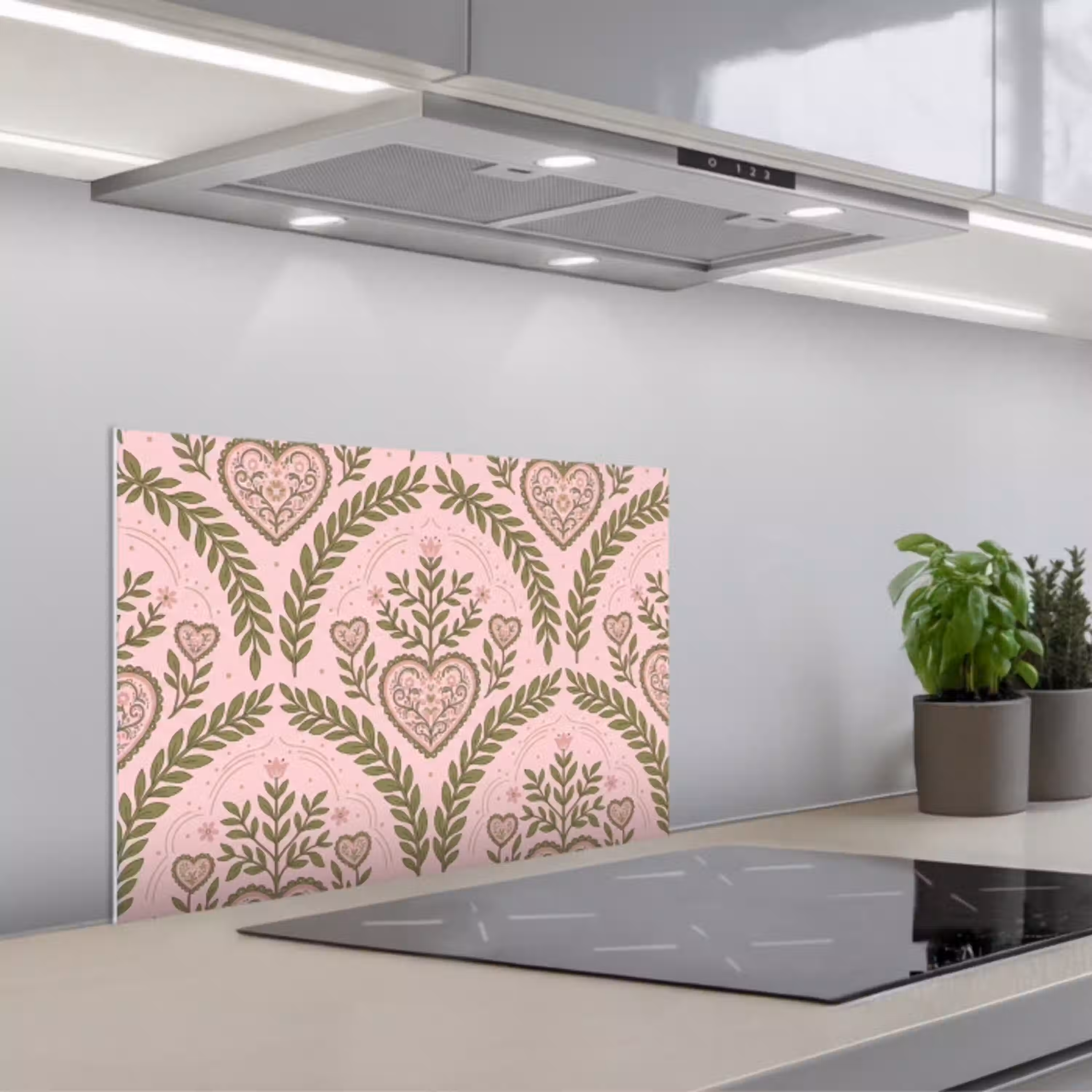 Patroon - Hart - Bloemen - Folkloristisch - Roze keuken achterwand spatscherm klein -3d_schuin