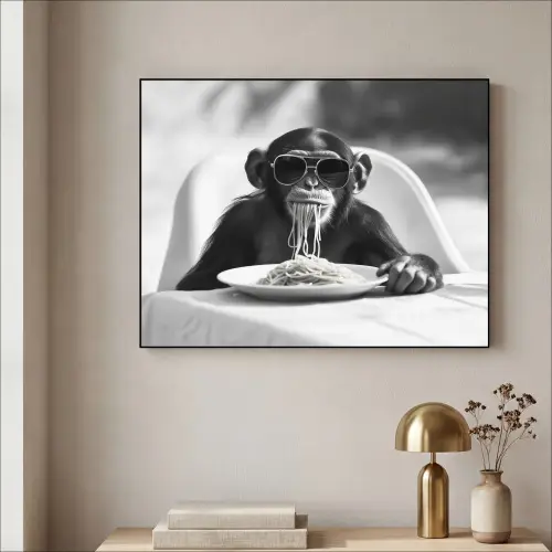 Aap - Spaghetti - Zonnebril - Zwart wit - Cool - Dier Textielframe zwart klein -sfeer2