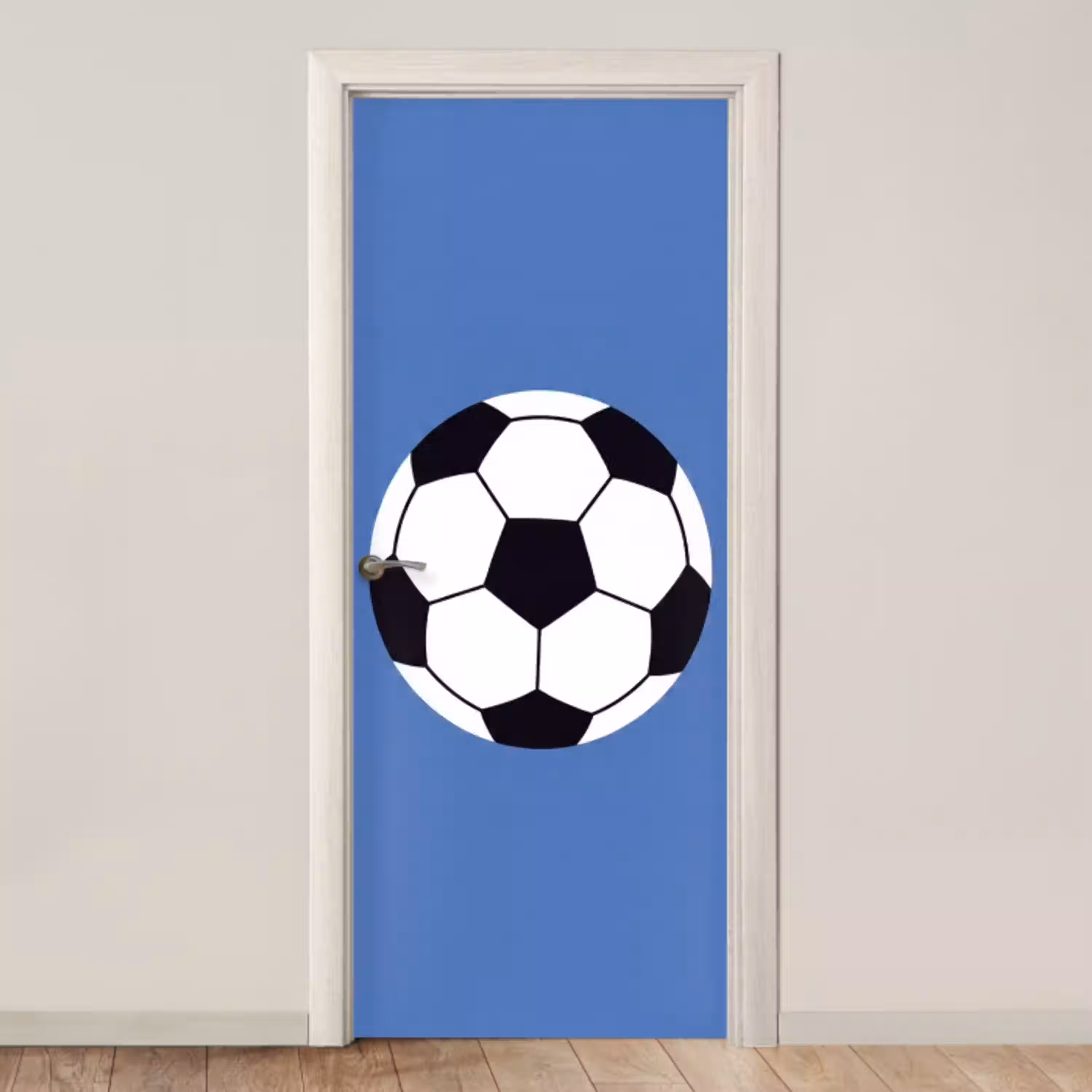 Voetbal - Zwart-wit - Sport - Illustratie - Blauw deurposter klein -3d_beige