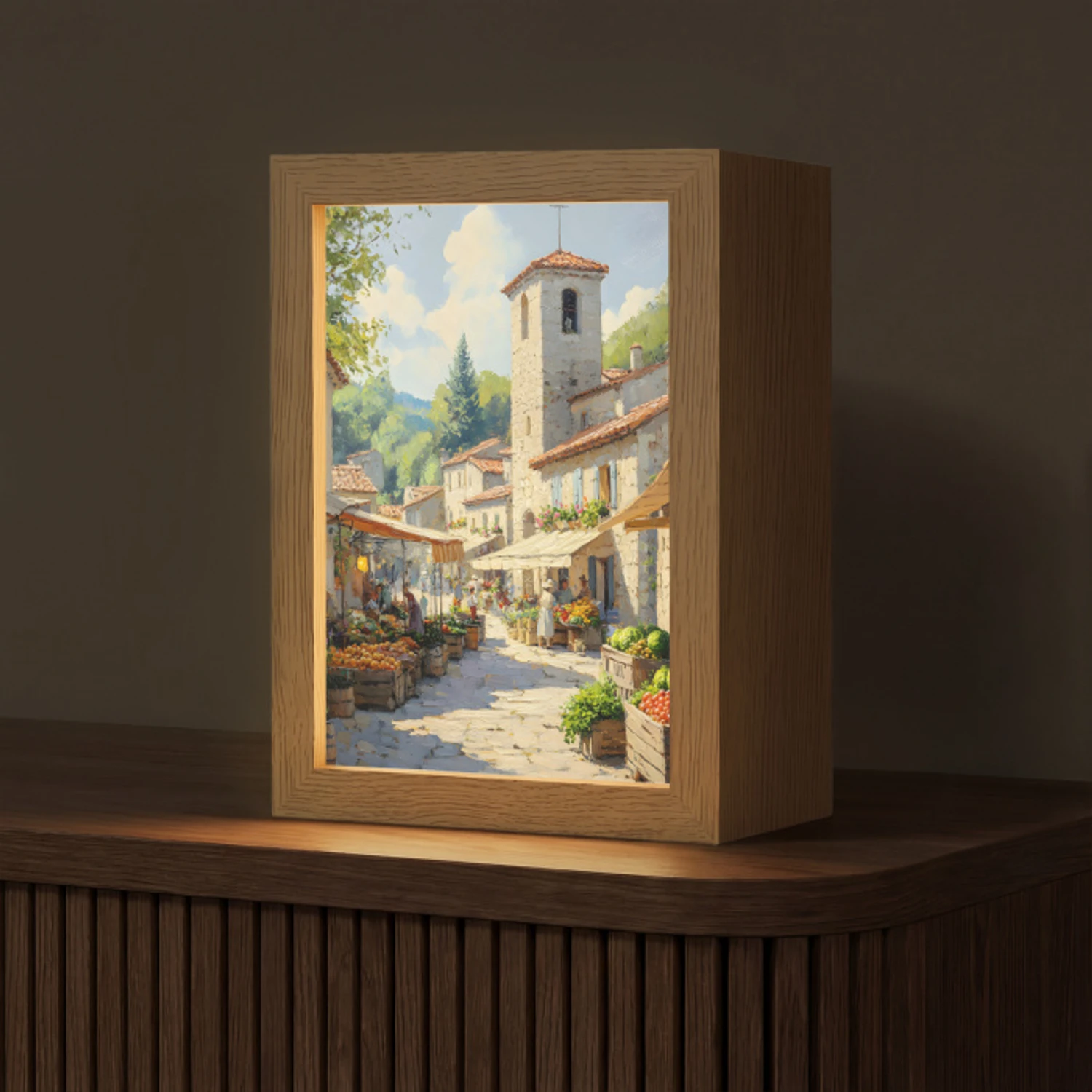 Dorp - Zon - Kraampjes - Huizen Light Box met kabel (Tafellamp) klein -z3d_website