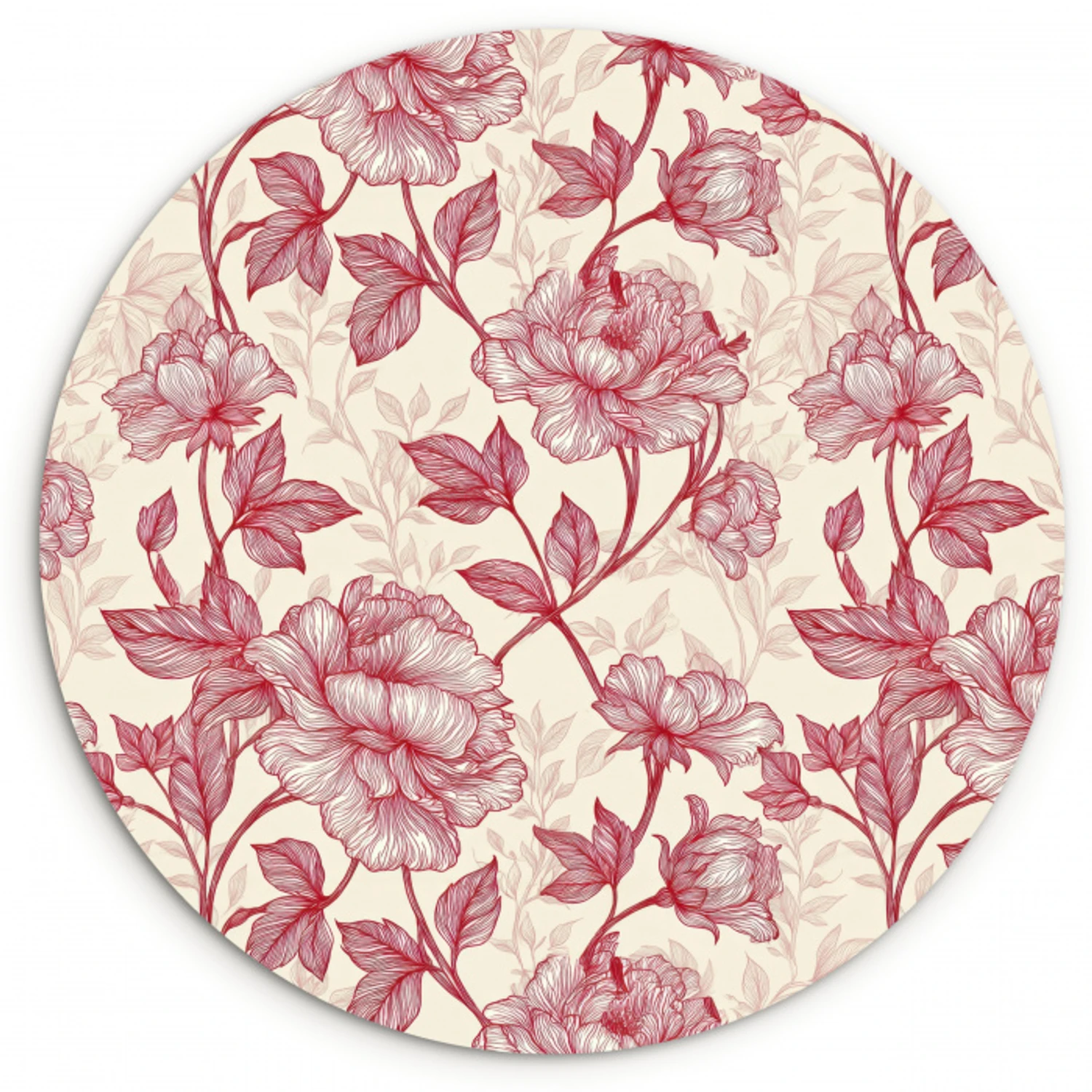 Pioenrozen - Modern -  Rood Wandcirkel kunststof plaat 5mm dik klein 188 -3d