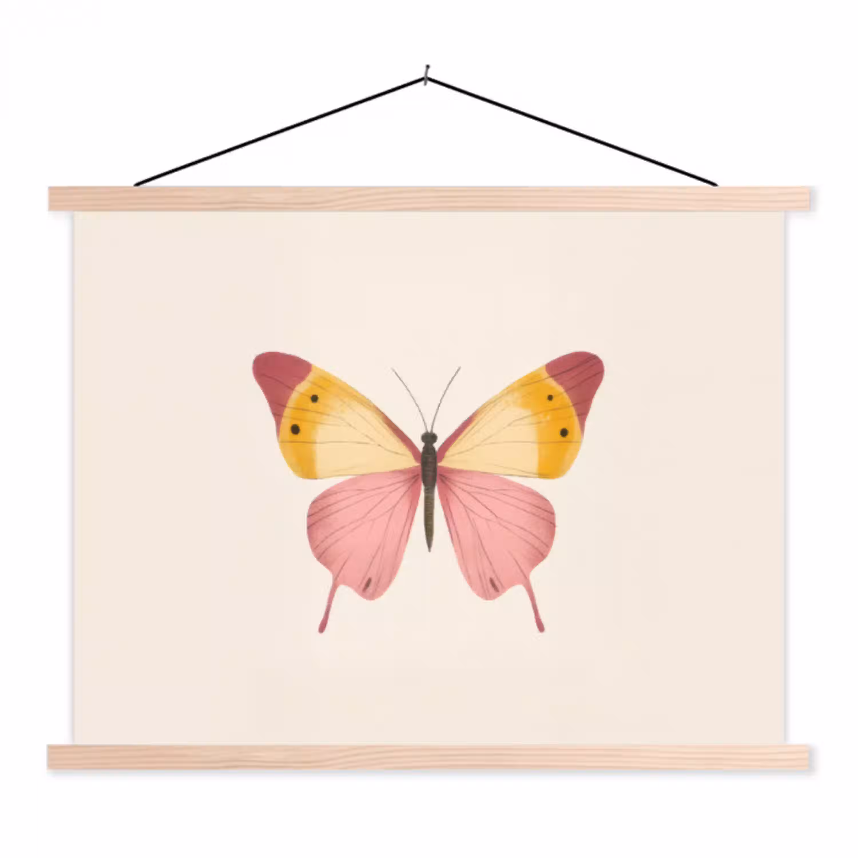 Vlinder - Illustratie - Roze textielposter latten blank klein -3d