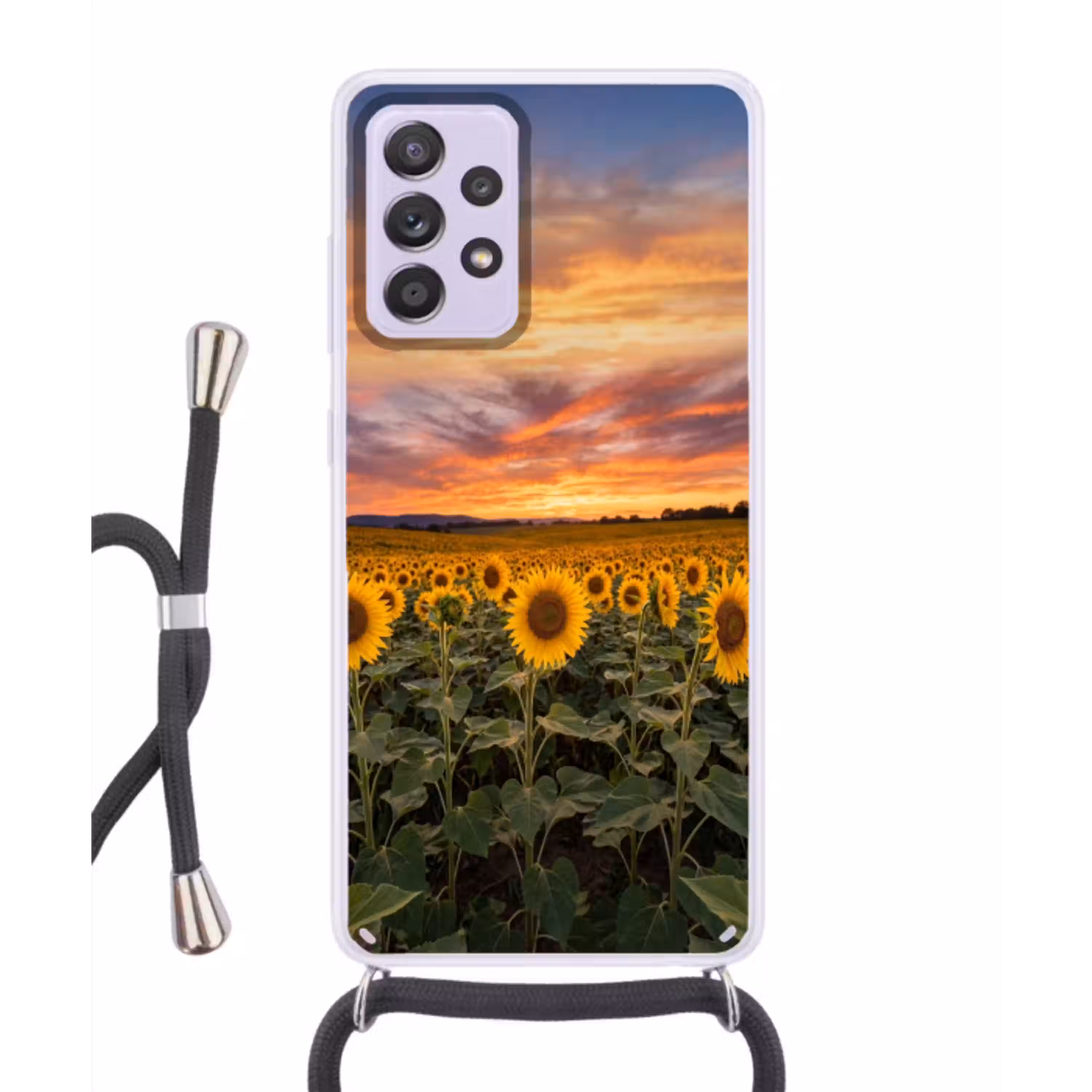 Zonnebloemen - Heuvellandschap - Geel Hoesje Samsung Galaxy A52 5G met koord klein -3d