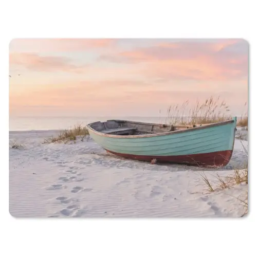 Rustiek - Roeiboot - Zandstrand muismat rubber klein -3d