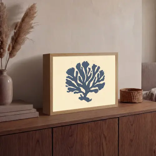 Blauw koraal - Vertakkingen - Beige Light Box met batterij (Wandlamp) middel -sfeer2