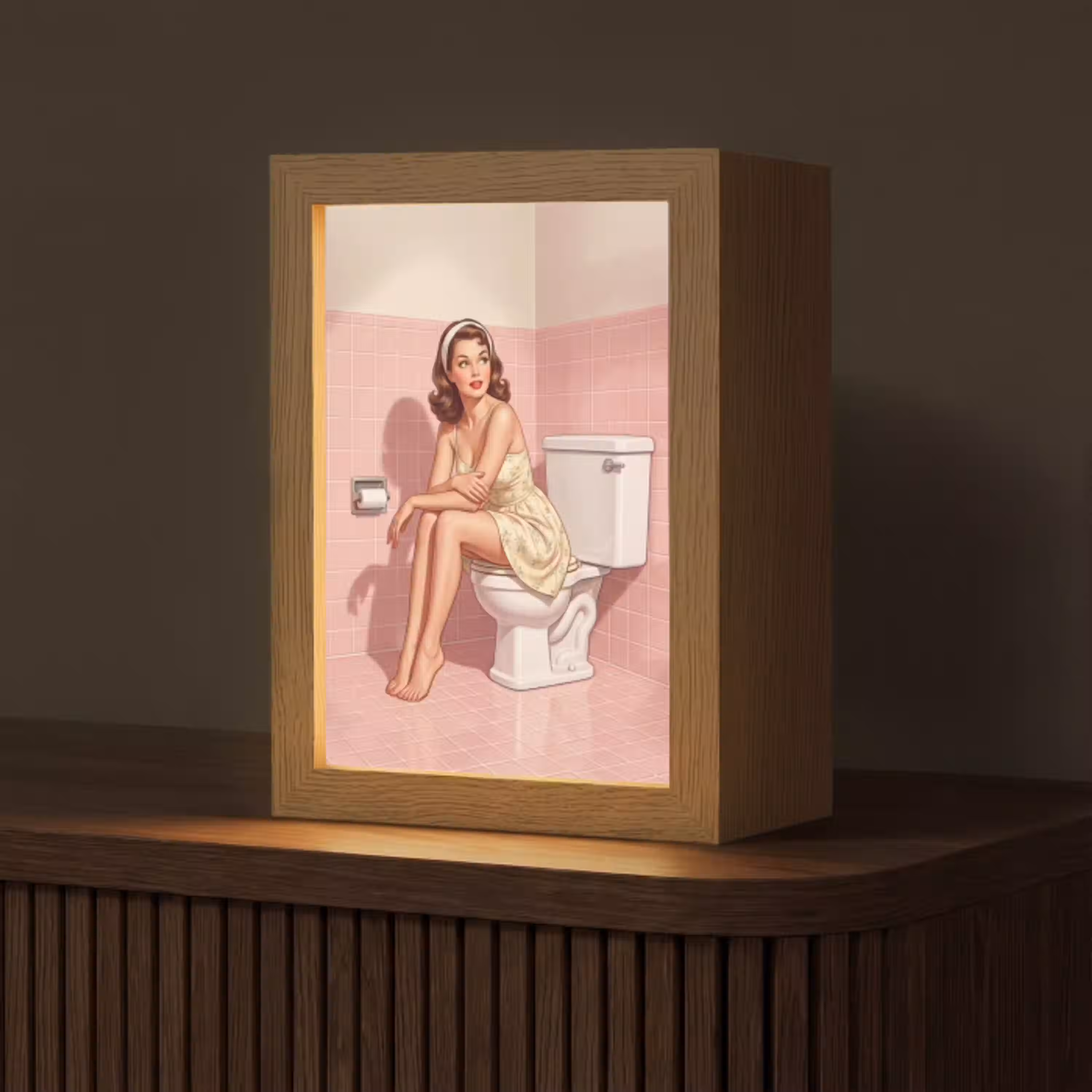 Roze - Retro - Vrouw Light Box met kabel (Tafellamp) klein -z3d_website