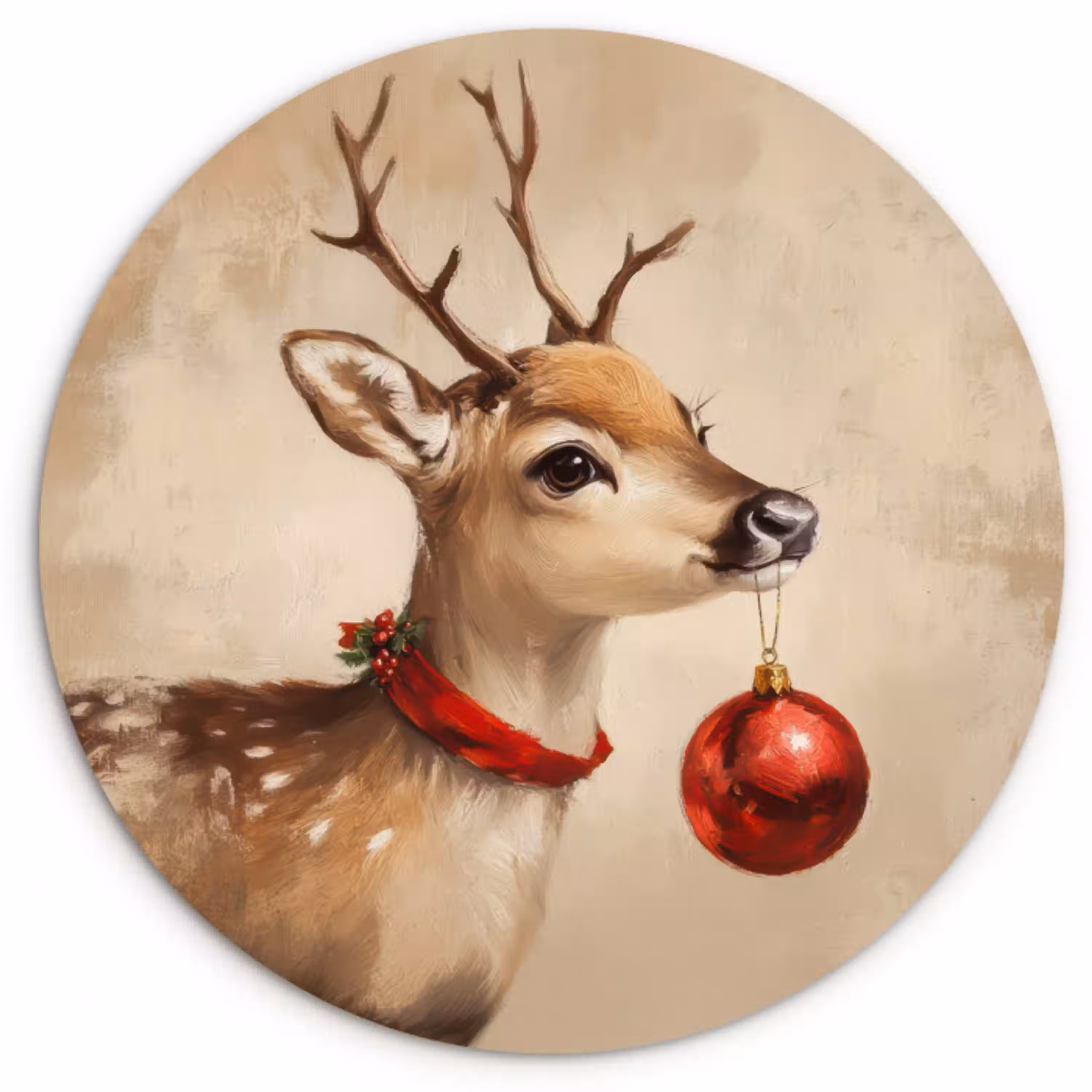 Kerst - Hert - Gewei - Kerstbal - Rendier Wandcirkel kunststof plaat 5mm dik klein -3d
