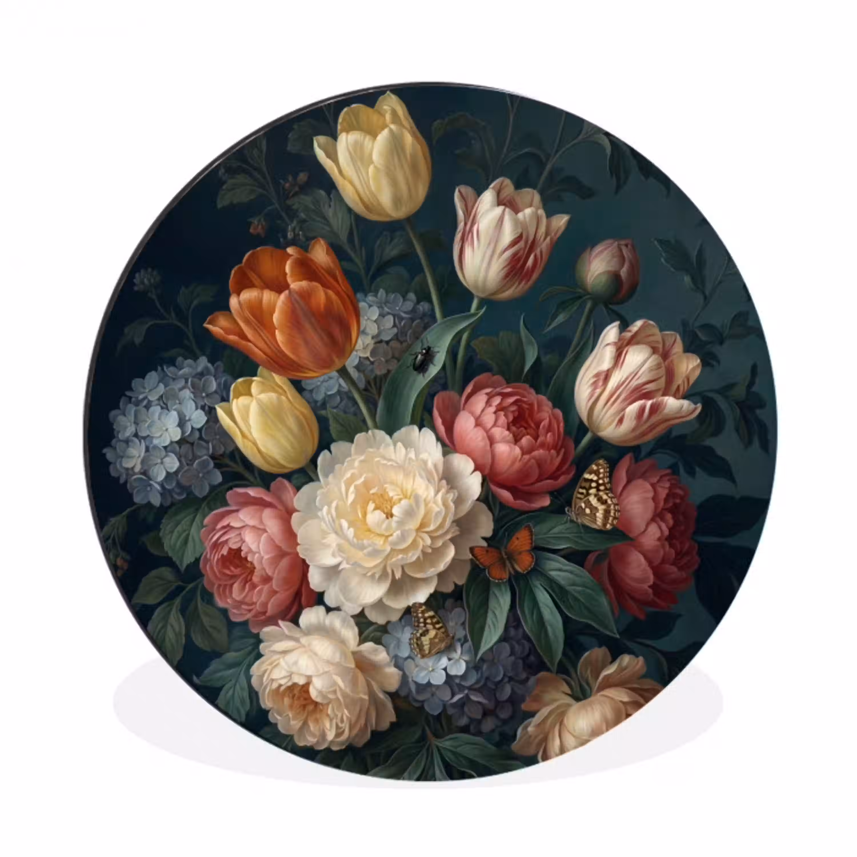Bloemen - Boeket - Natuur - Klassiek - Donker Wandcirkel aluminium klein -3d