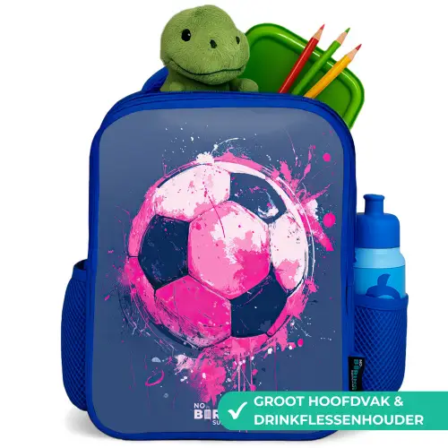 Voetbal -  Verf - Roze - Blauw Kinderrugzak - Blauw middel -inhoud_NL