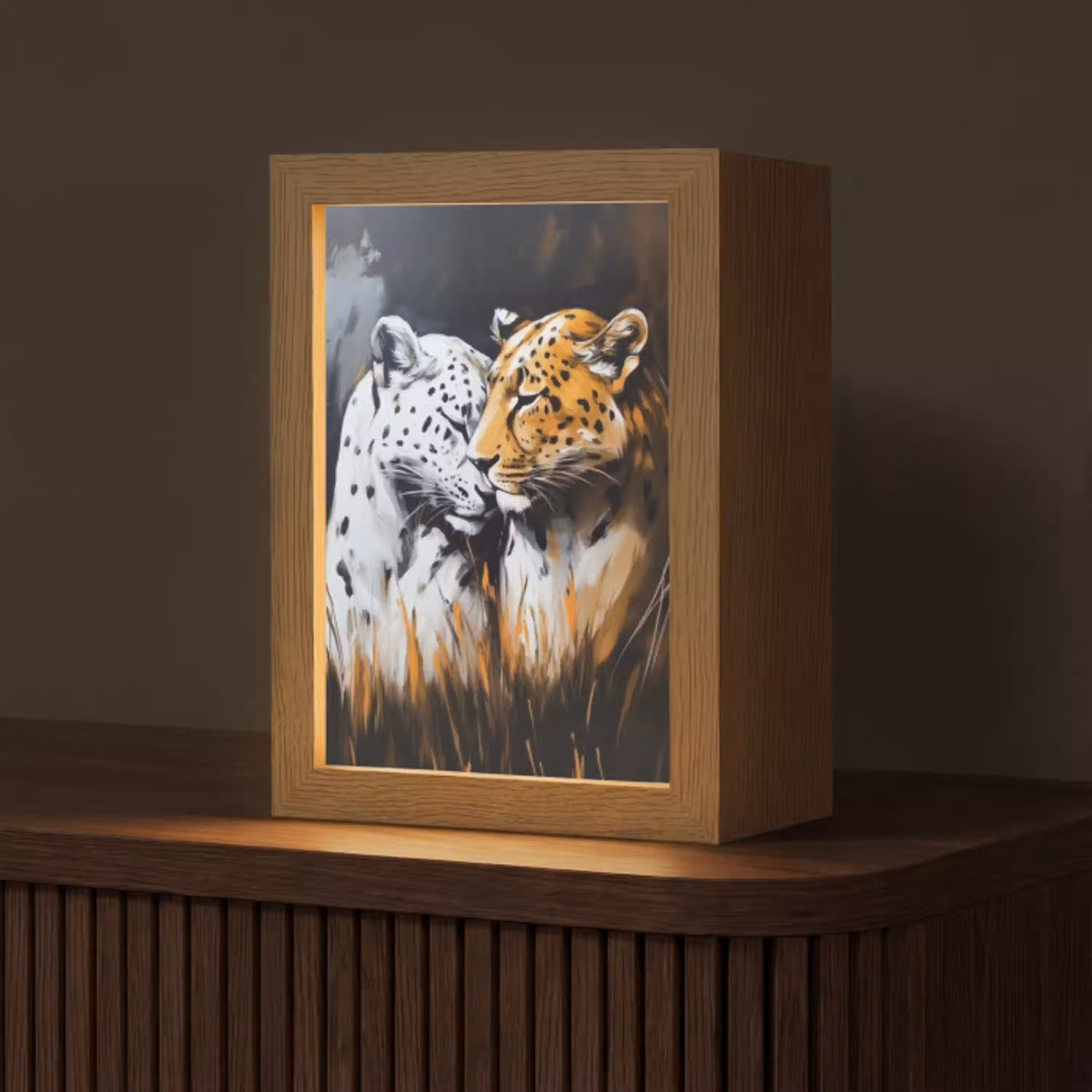 Luipaard - Oranje - Wit - Gras Light Box met kabel (Tafellamp) klein -z3d_website