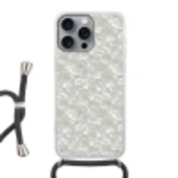 Parelmoerglans - Wit - Schelp Hoesje iPhone 16 Pro Max met koord klein 804 -3d
