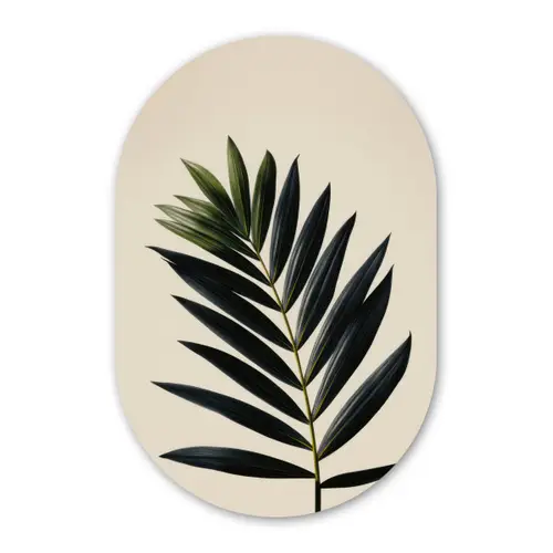 Palmblad - Donkere bladen - Subtiel Wandcirkel Ovaal Forex klein -3d