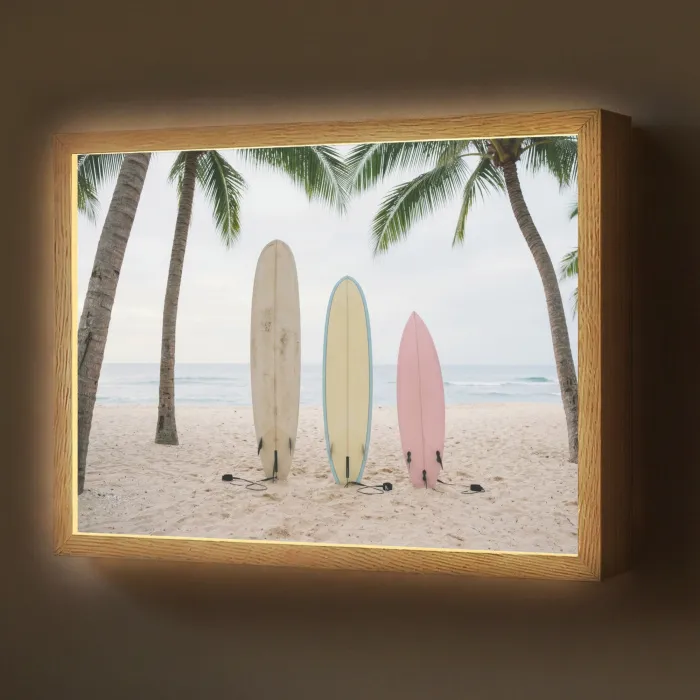 Surfboard - Palmbomen - Kleurrijk Light Box met batterij (Wandlamp) middel -z3d_website