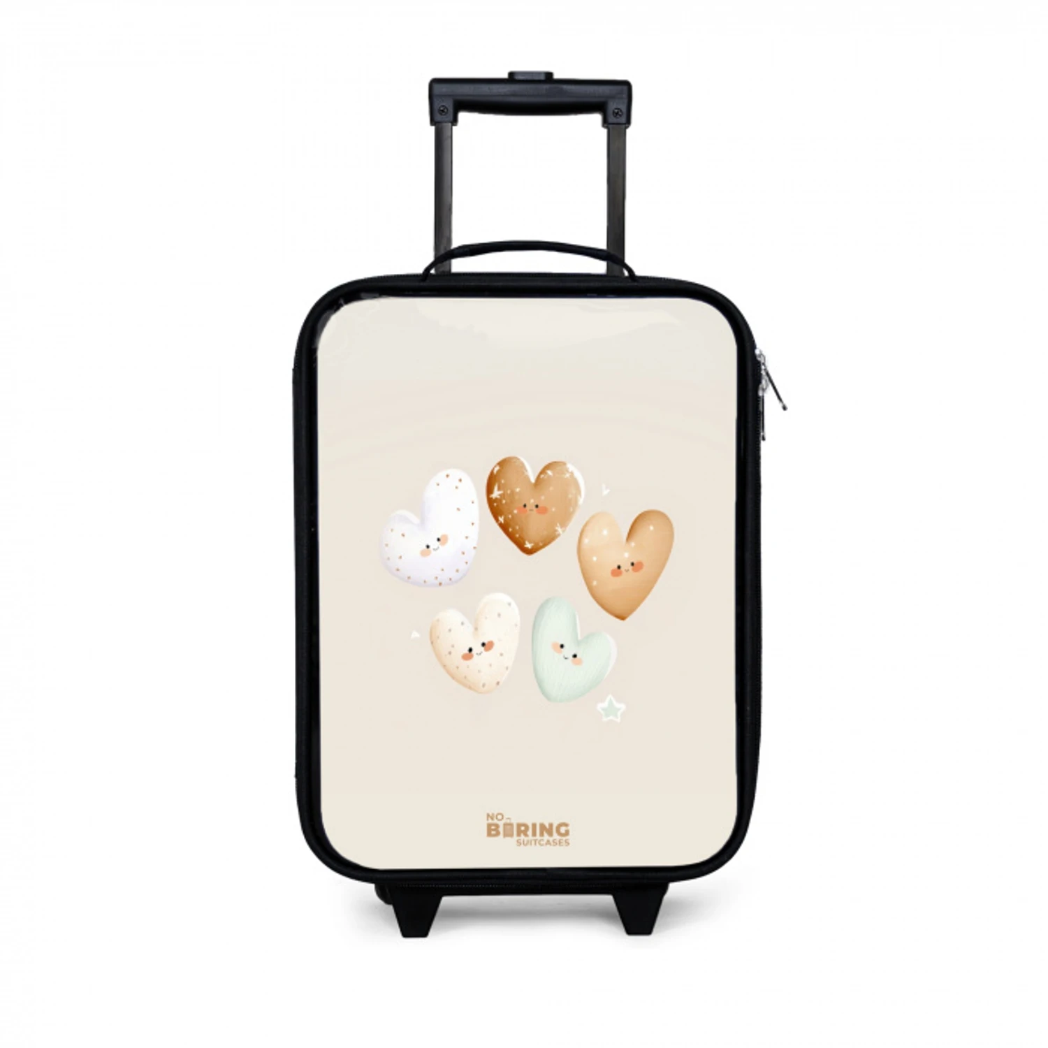 Hartjes in zachte beige tinten Kinderkoffer - Zwart klein -3d