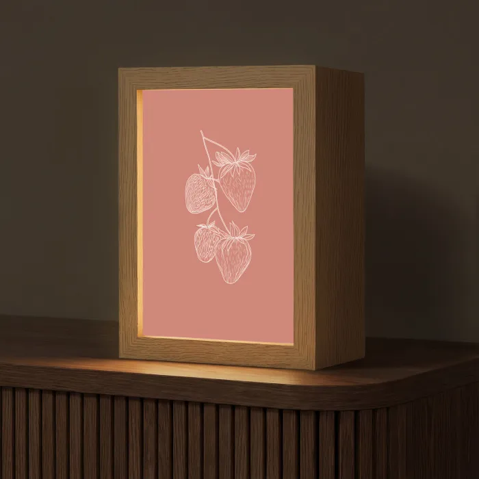 Minimalistisch - Illustratie - Aardbei - Tak Light Box met kabel (Tafellamp) klein -z3d_website