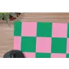 Schaakbord patroon - Groen - Roze - Blokjes muismat rubber klein -closeup