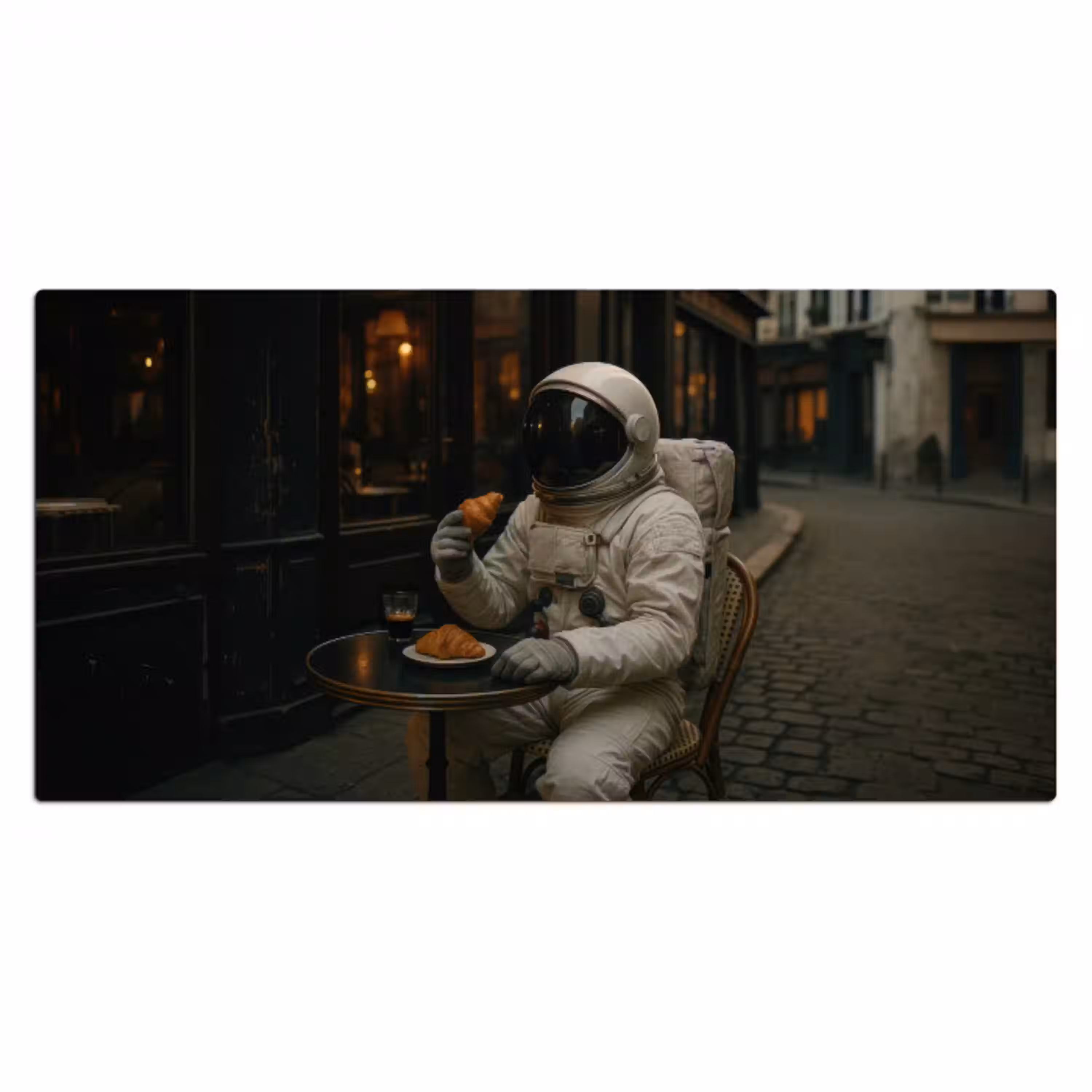 Café - Croissant - Koffie - Astronaut Muismat XXL klein -3d_leeg