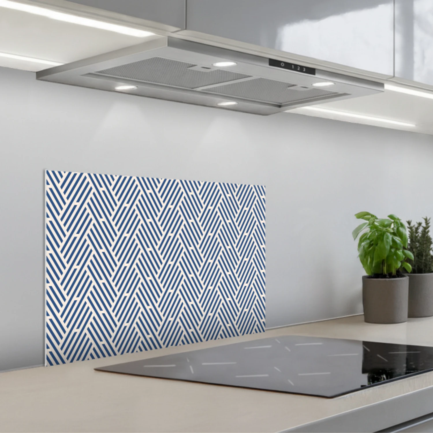Crème - Blauw - Strepen - Patroon keuken achterwand spatscherm klein 900 -3d_schuin