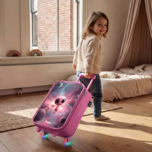 Roze Alien in Sterrennevel Kinderkoffer - Roze klein -sfeer1