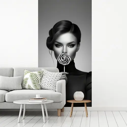 Vrouw - Lolly - Zwart fotobehang vinyl groot -woonkamer