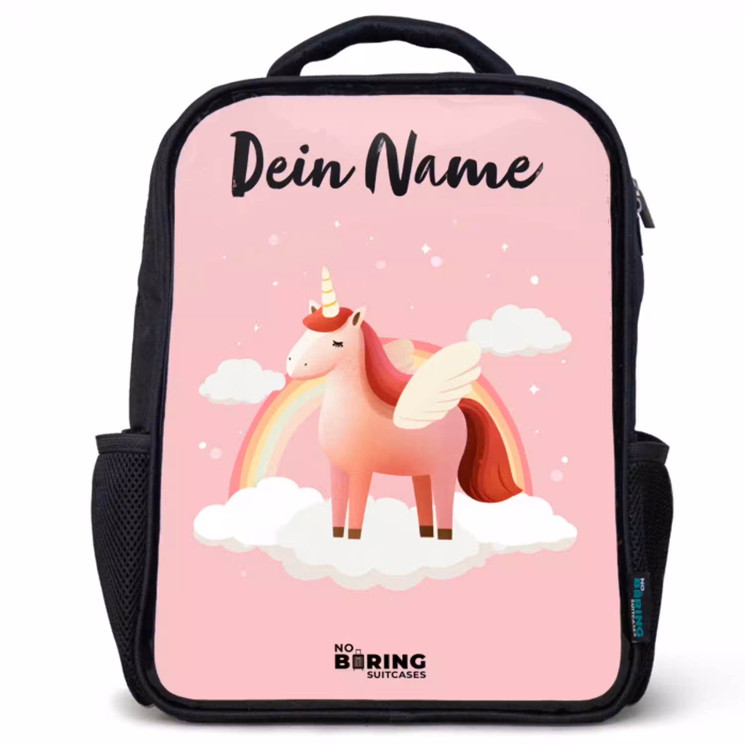 Eenhoorn - Vleugels - Roze - Regenboog Rugzak - Zwart middel -3d