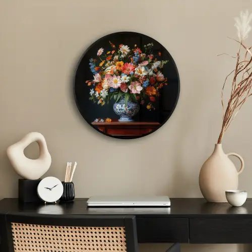 Boeket - Roze - Bloemen - Vaas Fotolijst rond zonder passe partout klein -sfeer1