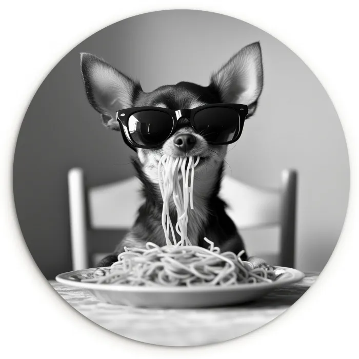 Chihuahua - Hond - Zonnebril - Humoristisch - Zwart - Wit - Spaghetti Wandcirkel kunststof plaat 5mm dik klein -3d