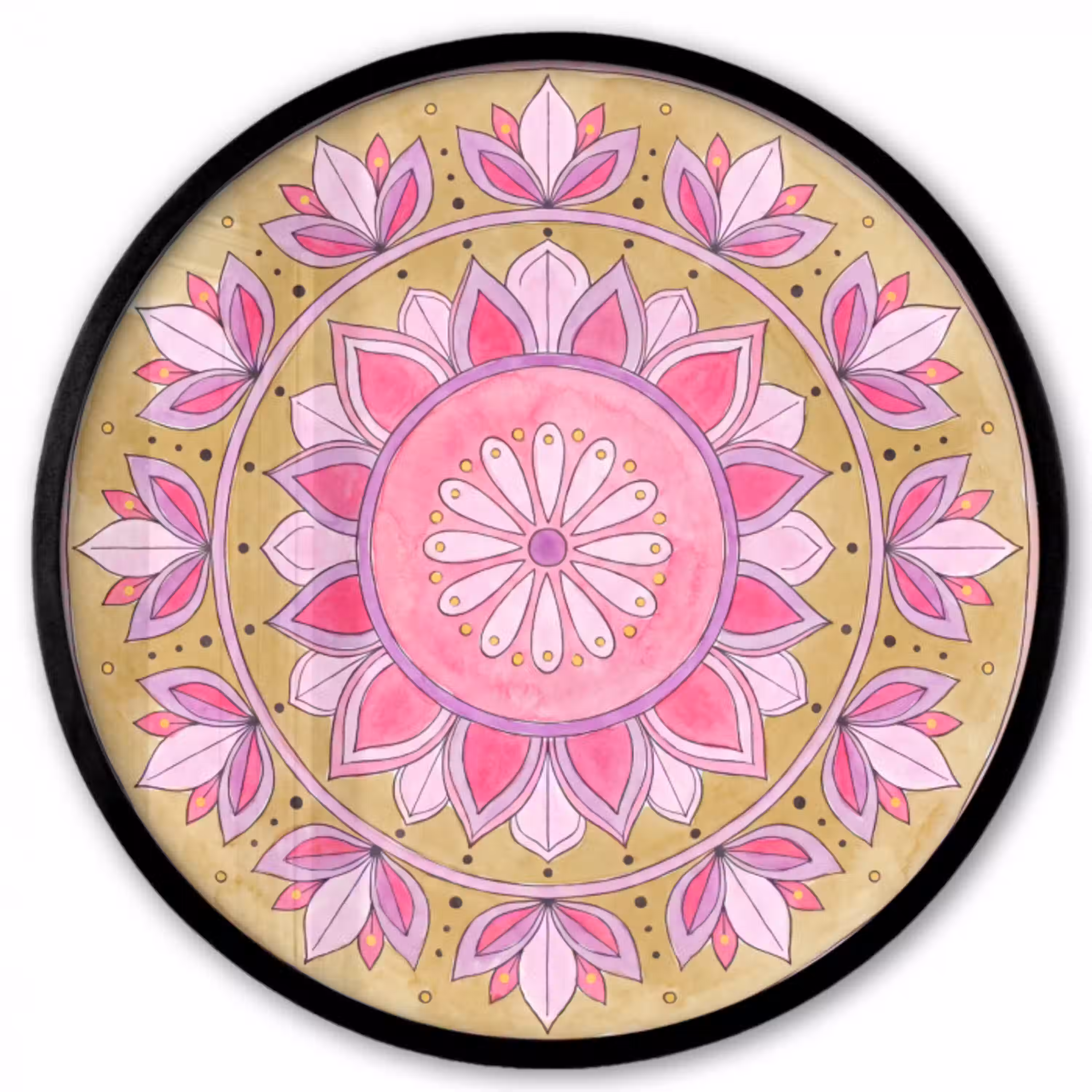 Mandala - Patroon - Kunst - Aquarel - Roze Fotolijst rond zonder passe partout klein -3d