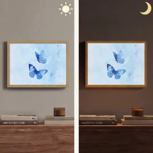 Vlinders - Sierlijk - Blauw Light Box met batterij (Wandlamp) middel -sfeer3