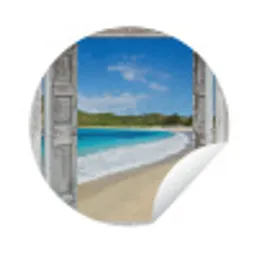 Zee - Tropical - Doorkijk - Strand Wandcirkel tuinposter met ringen klein -3d