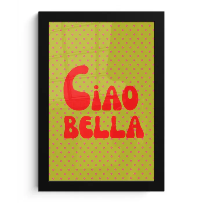 Ciao bella - Rood - Groen - Stippen fotolijst zwart zonder passe partout klein -3d